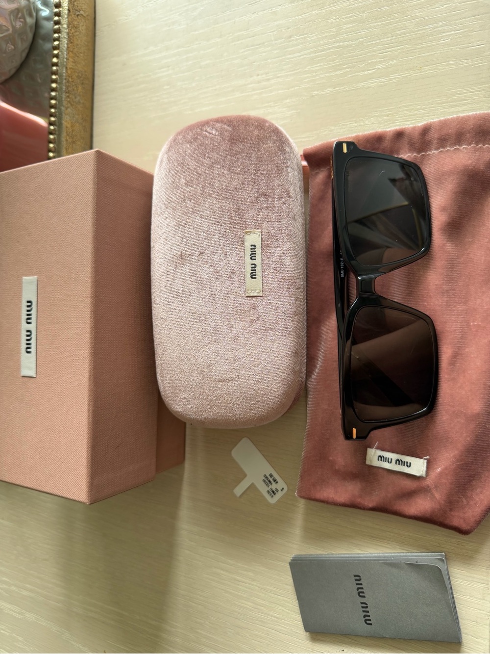 Miu Miu Black Sunglasses with Pink Velvet Case